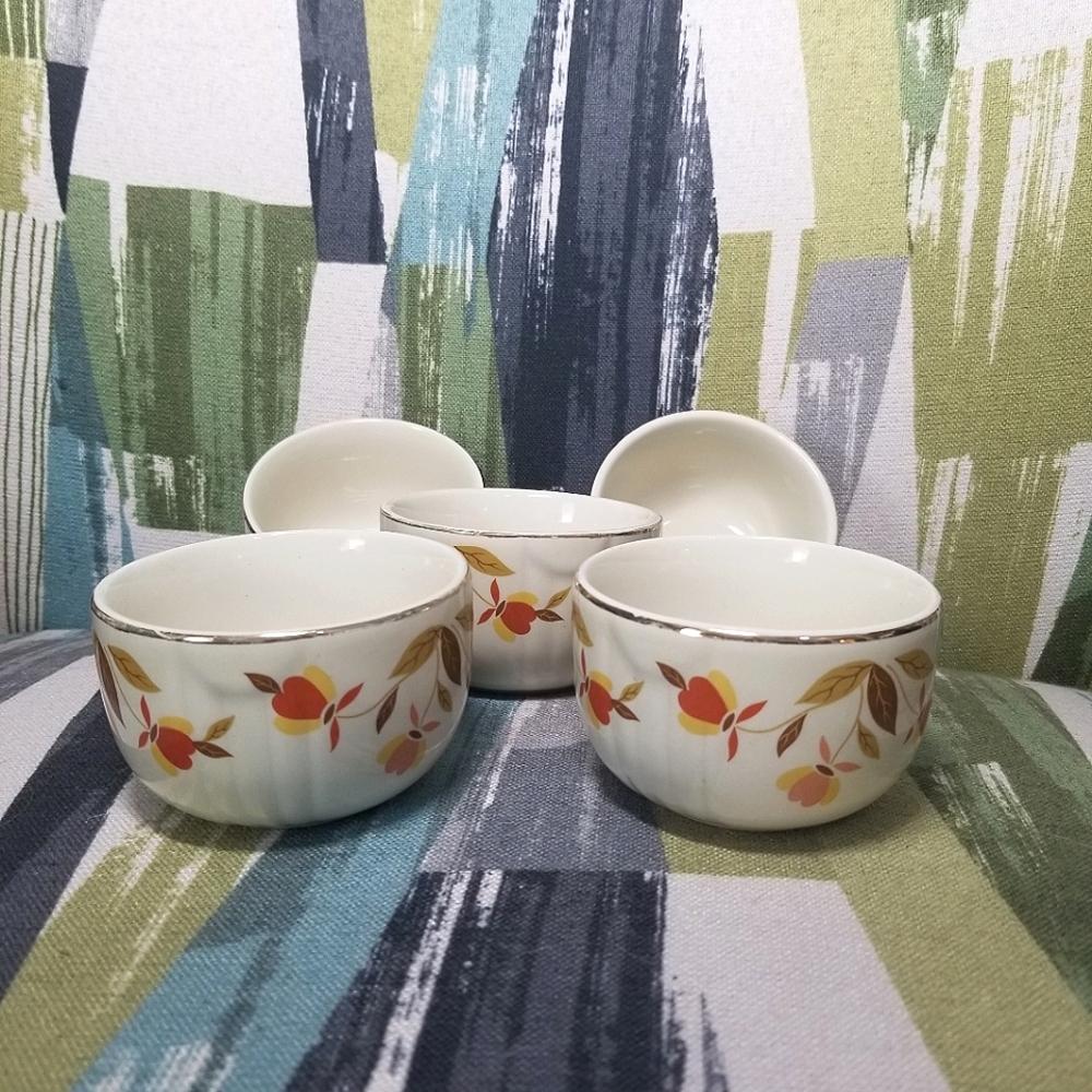 VINTAGE HALL'S SUPERIOR AUTUMN LEAF JEWEL 5 CUSTARD DESSERT CUP BOWLS 6 OZs